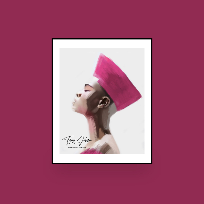 Image of a man looking up from a side view - colours purple and shades of brown.